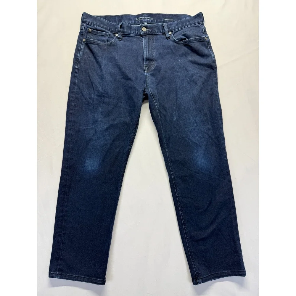 Banana Republic Traveler Jeans Mens 35x26 Blue Dark Wash Denim Slim Fit Low Rise